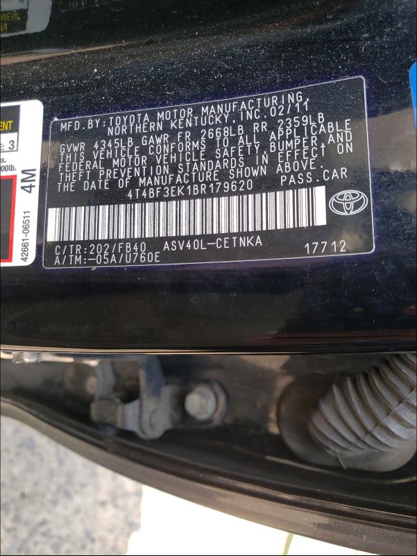 Photo 9 VIN: 4T4BF3EK1BR179620 - TOYOTA CAMRY BASE 