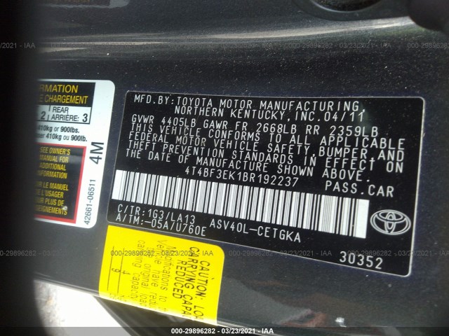 Photo 8 VIN: 4T4BF3EK1BR192237 - TOYOTA CAMRY 