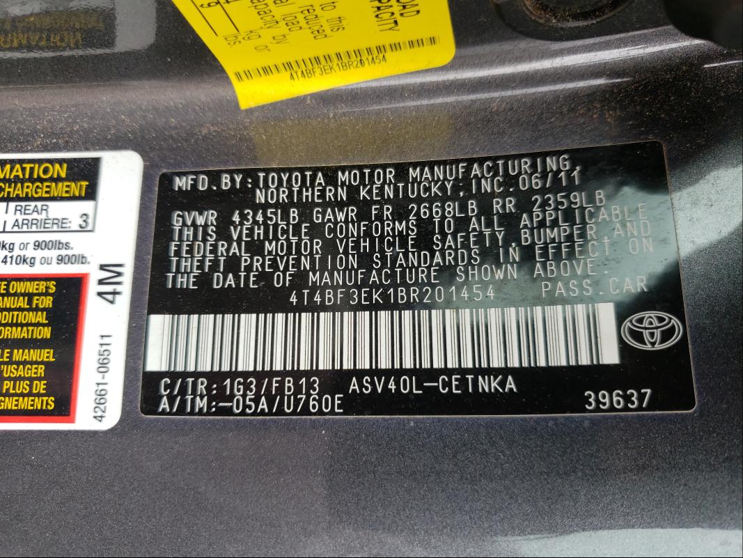 Photo 9 VIN: 4T4BF3EK1BR201454 - TOYOTA CAMRY BASE 