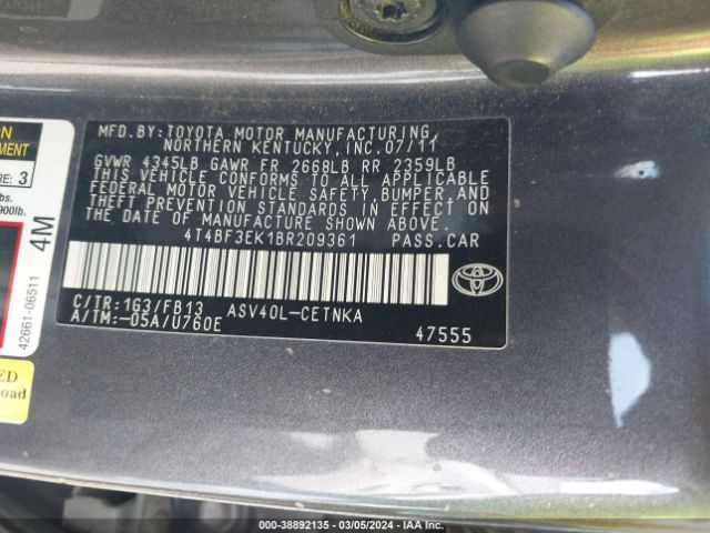 Photo 8 VIN: 4T4BF3EK1BR209361 - TOYOTA CAMRY 