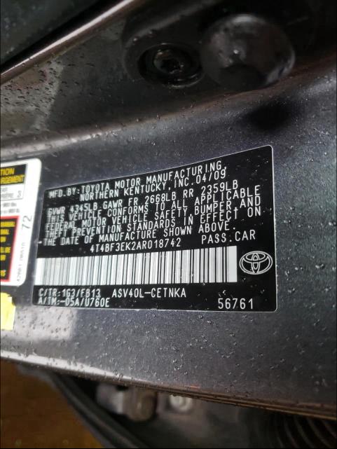 Photo 9 VIN: 4T4BF3EK2AR018742 - TOYOTA CAMRY BASE 