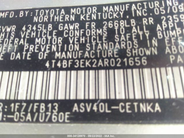 Photo 8 VIN: 4T4BF3EK2AR021656 - TOYOTA CAMRY 