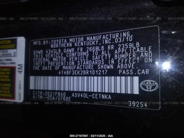 Photo 8 VIN: 4T4BF3EK2BR101217 - TOYOTA CAMRY 