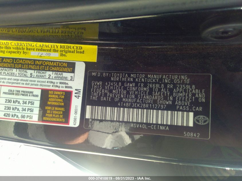 Photo 8 VIN: 4T4BF3EK2BR112797 - TOYOTA CAMRY 