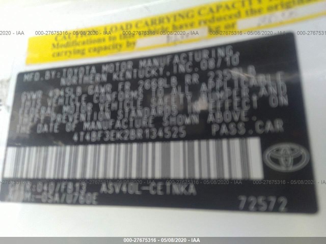 Photo 8 VIN: 4T4BF3EK2BR134525 - TOYOTA CAMRY 