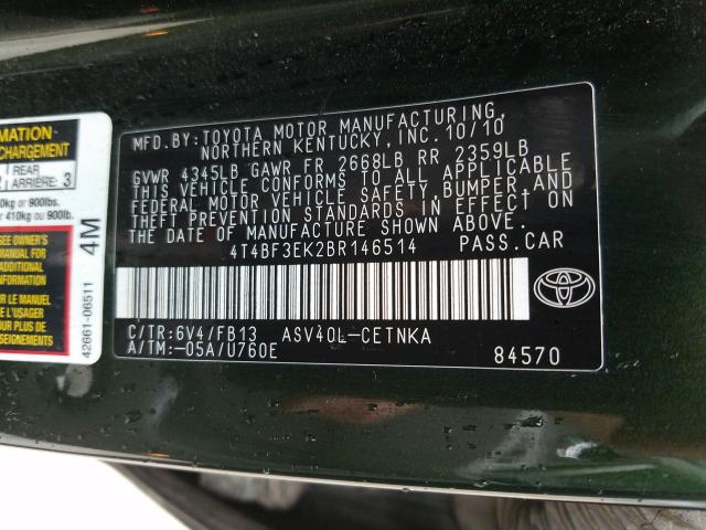 Photo 9 VIN: 4T4BF3EK2BR146514 - TOYOTA CAMRY BASE 