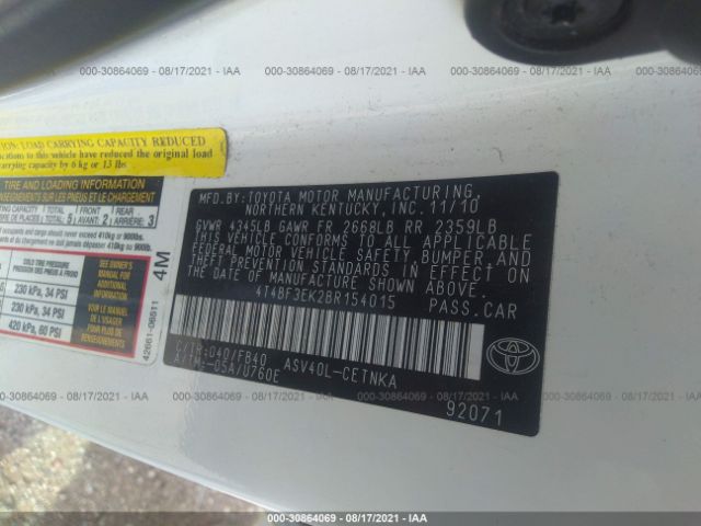 Photo 8 VIN: 4T4BF3EK2BR154015 - TOYOTA CAMRY 