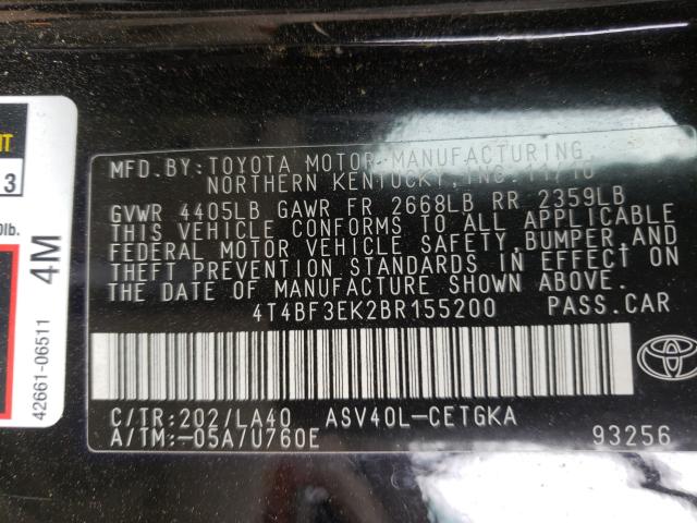 Photo 9 VIN: 4T4BF3EK2BR155200 - TOYOTA CAMRY BASE 