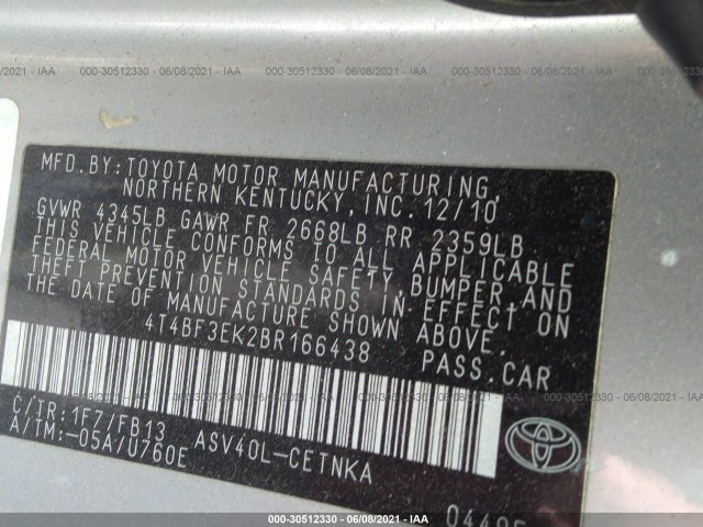 Photo 8 VIN: 4T4BF3EK2BR166438 - TOYOTA CAMRY 