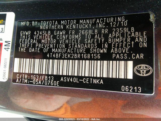 Photo 8 VIN: 4T4BF3EK2BR168156 - TOYOTA CAMRY 