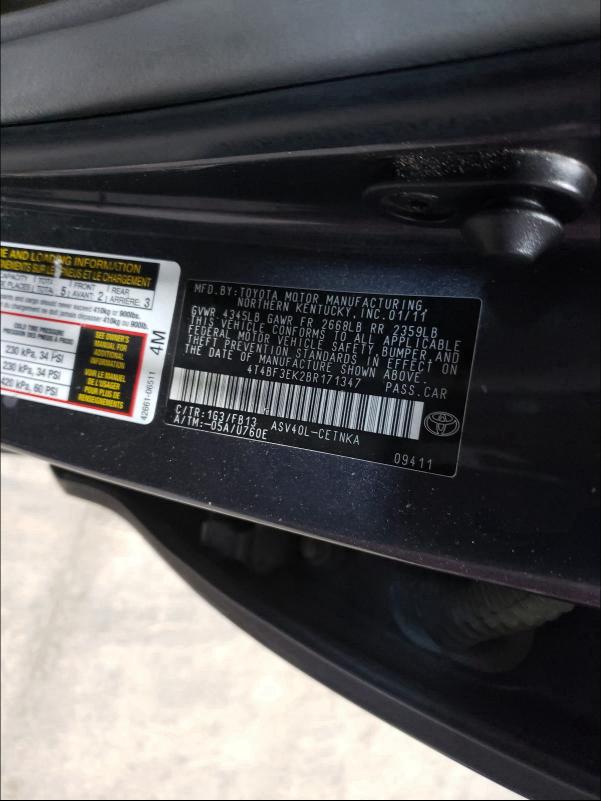 Photo 9 VIN: 4T4BF3EK2BR171347 - TOYOTA CAMRY BASE 