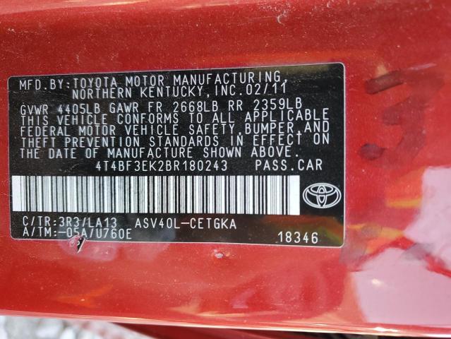 Photo 12 VIN: 4T4BF3EK2BR180243 - TOYOTA CAMRY BASE 