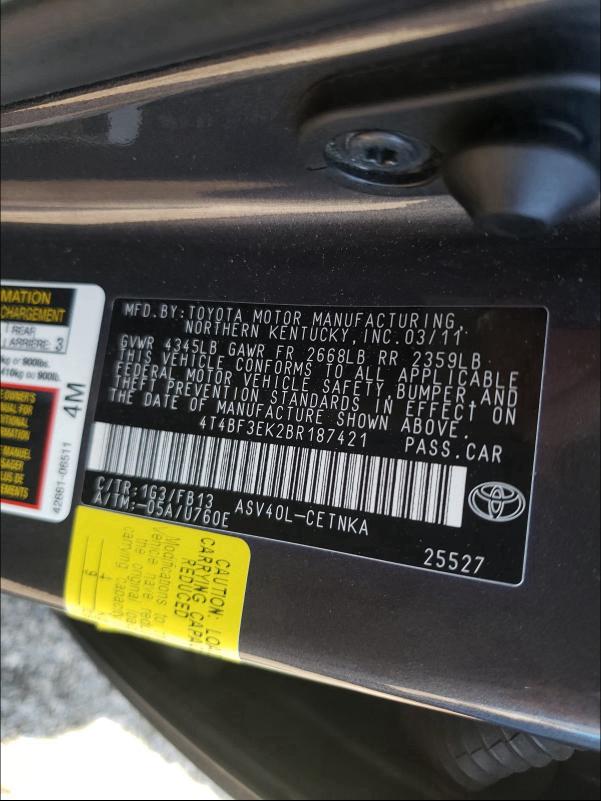 Photo 9 VIN: 4T4BF3EK2BR187421 - TOYOTA CAMRY BASE 