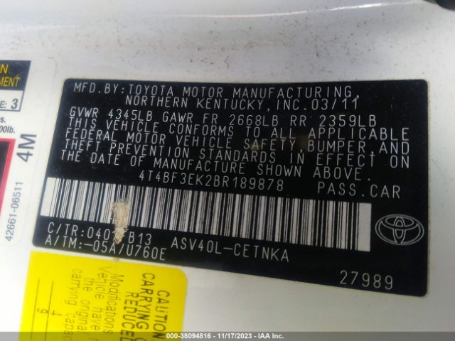 Photo 8 VIN: 4T4BF3EK2BR189878 - TOYOTA CAMRY 