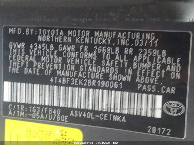 Photo 8 VIN: 4T4BF3EK2BR190061 - TOYOTA CAMRY 