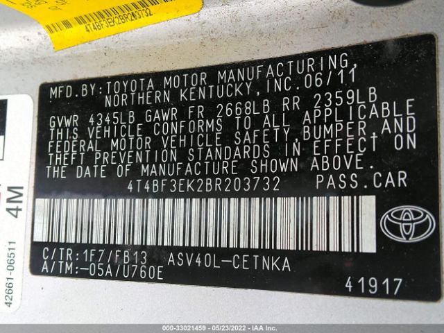 Photo 8 VIN: 4T4BF3EK2BR203732 - TOYOTA CAMRY 