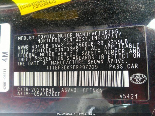 Photo 8 VIN: 4T4BF3EK2BR207229 - TOYOTA CAMRY 