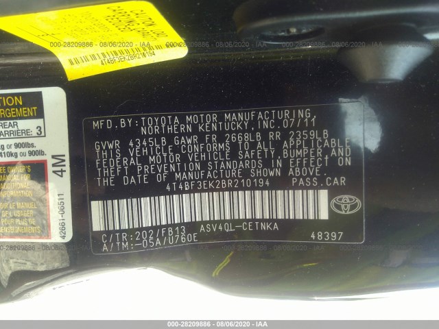 Photo 8 VIN: 4T4BF3EK2BR210194 - TOYOTA CAMRY 