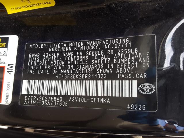 Photo 9 VIN: 4T4BF3EK2BR211023 - TOYOTA CAMRY BASE 