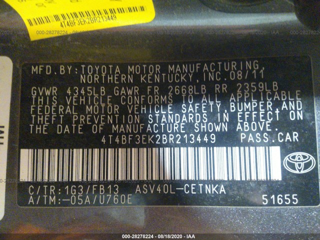 Photo 8 VIN: 4T4BF3EK2BR213449 - TOYOTA CAMRY 