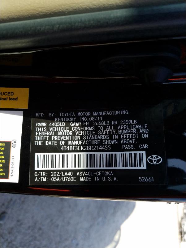 Photo 9 VIN: 4T4BF3EK2BR214455 - TOYOTA CAMRY BASE 