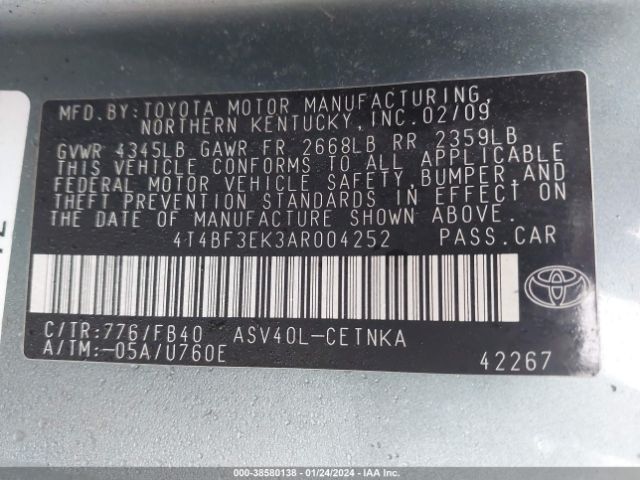 Photo 8 VIN: 4T4BF3EK3AR004252 - TOYOTA CAMRY 