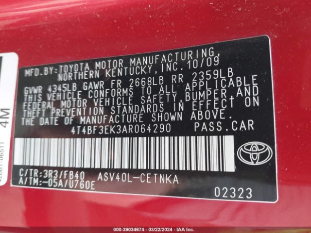 Photo 8 VIN: 4T4BF3EK3AR064290 - TOYOTA CAMRY 