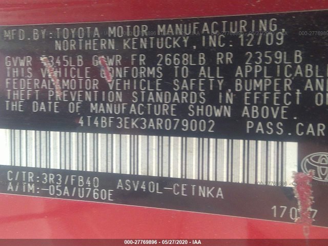 Photo 8 VIN: 4T4BF3EK3AR079002 - TOYOTA CAMRY 