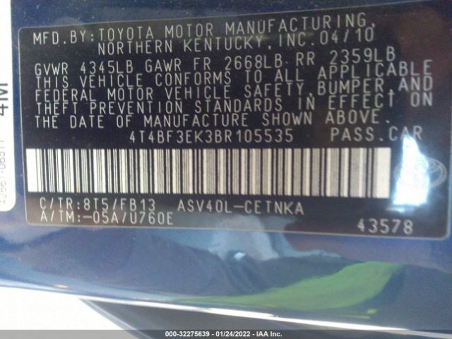 Photo 8 VIN: 4T4BF3EK3BR105535 - TOYOTA CAMRY 