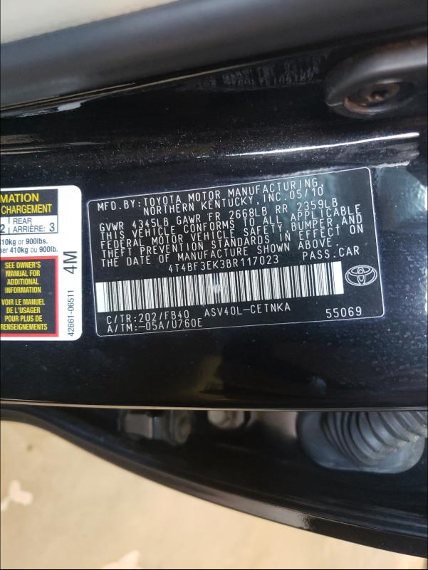 Photo 9 VIN: 4T4BF3EK3BR117023 - TOYOTA CAMRY BASE 