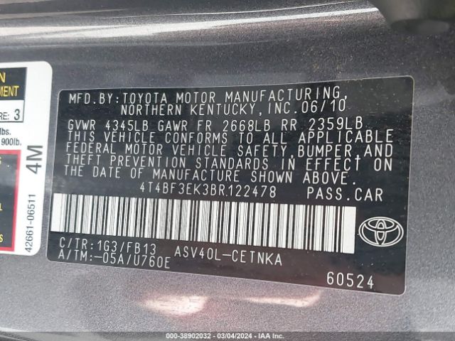 Photo 8 VIN: 4T4BF3EK3BR122478 - TOYOTA CAMRY 