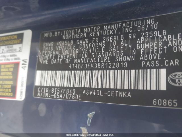 Photo 8 VIN: 4T4BF3EK3BR122819 - TOYOTA CAMRY 