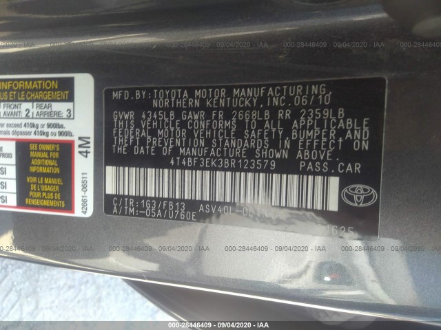 Photo 8 VIN: 4T4BF3EK3BR123579 - TOYOTA CAMRY 