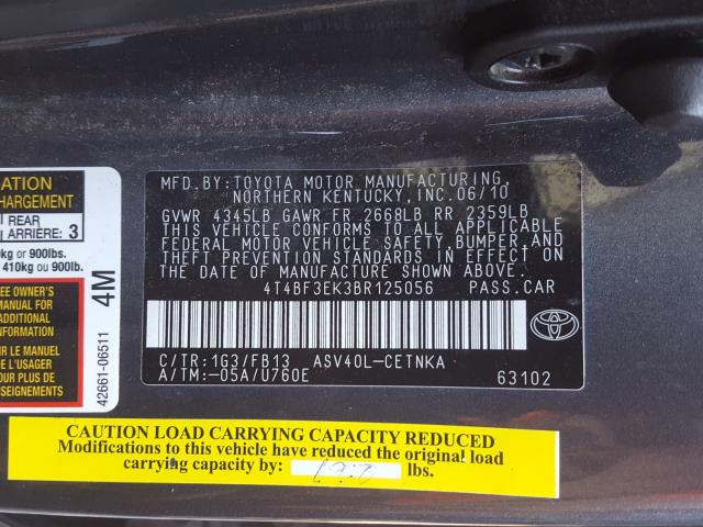 Photo 9 VIN: 4T4BF3EK3BR125056 - TOYOTA CAMRY BASE 