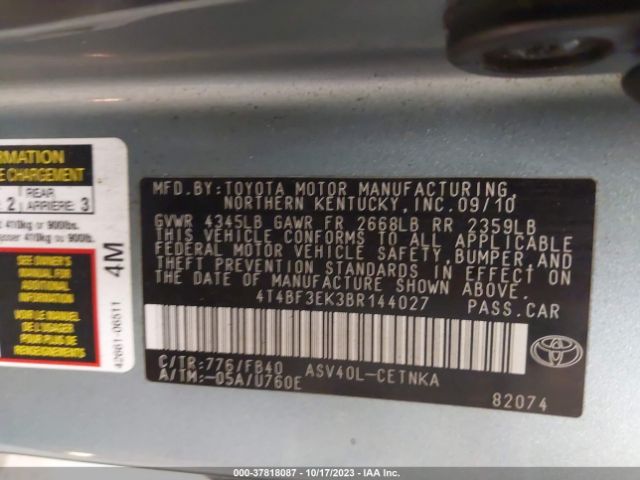 Photo 8 VIN: 4T4BF3EK3BR144027 - TOYOTA CAMRY 