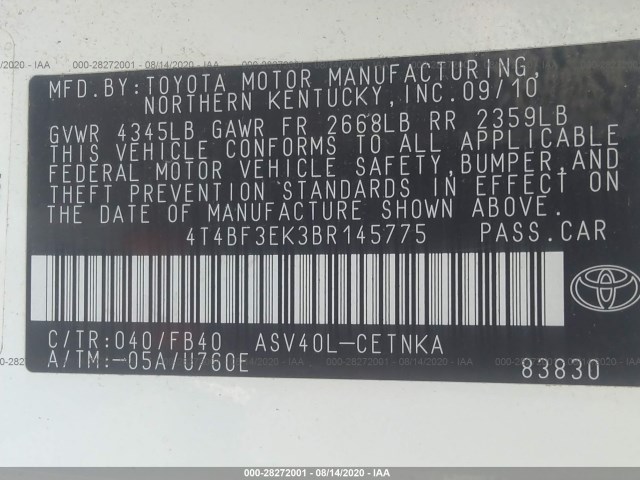 Photo 8 VIN: 4T4BF3EK3BR145775 - TOYOTA CAMRY 