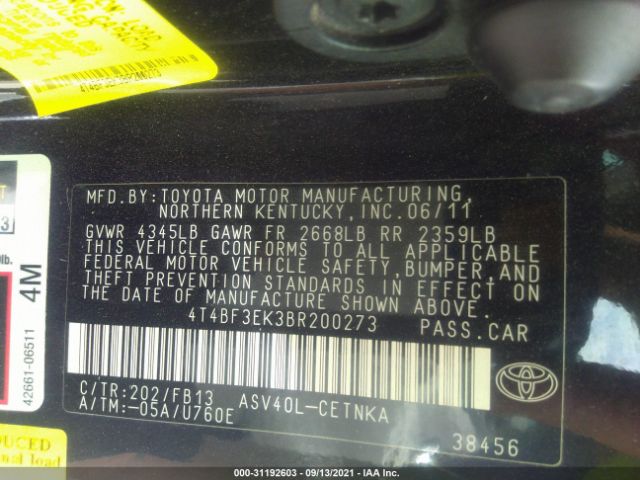 Photo 8 VIN: 4T4BF3EK3BR200273 - TOYOTA CAMRY 