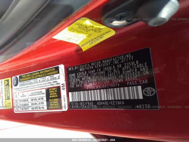 Photo 8 VIN: 4T4BF3EK3BR210074 - TOYOTA CAMRY 