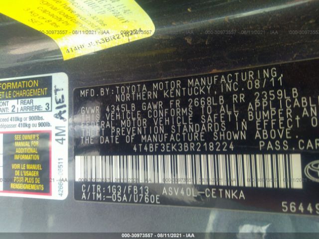 Photo 8 VIN: 4T4BF3EK3BR218224 - TOYOTA CAMRY 