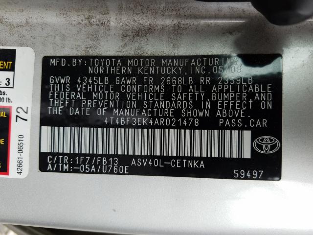 Photo 9 VIN: 4T4BF3EK4AR021478 - TOYOTA CAMRY BASE 