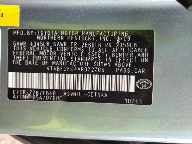 Photo 9 VIN: 4T4BF3EK4AR072706 - TOYOTA CAMRY BASE 