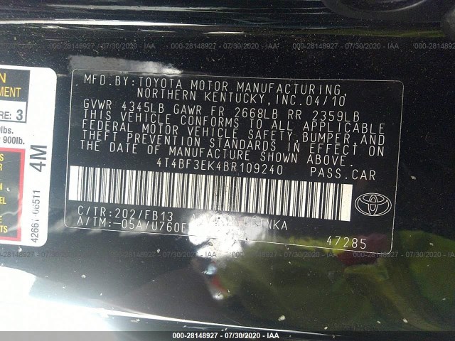 Photo 8 VIN: 4T4BF3EK4BR109240 - TOYOTA CAMRY 