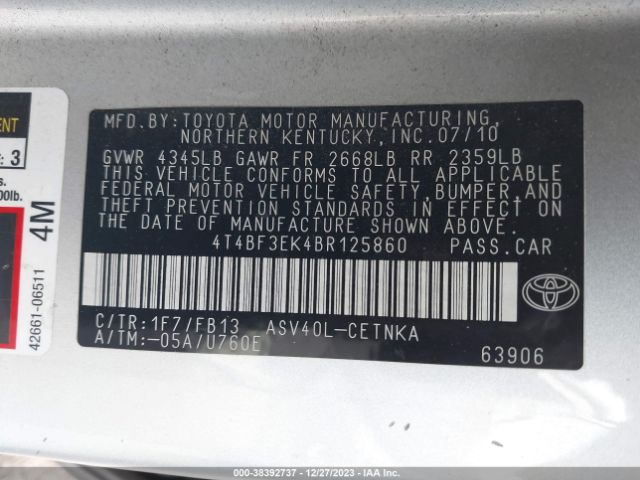 Photo 8 VIN: 4T4BF3EK4BR125860 - TOYOTA CAMRY 