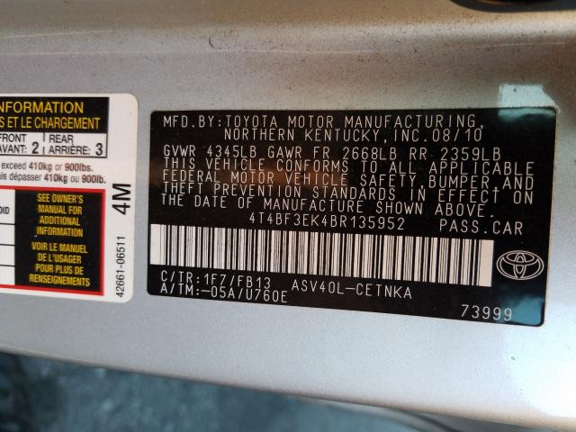 Photo 9 VIN: 4T4BF3EK4BR135952 - TOYOTA CAMRY BASE 