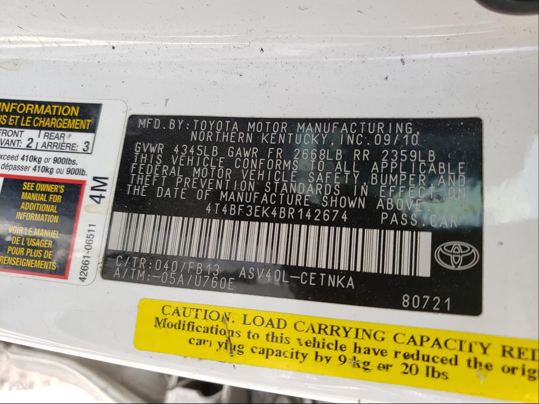 Photo 9 VIN: 4T4BF3EK4BR142674 - TOYOTA CAMRY BASE 