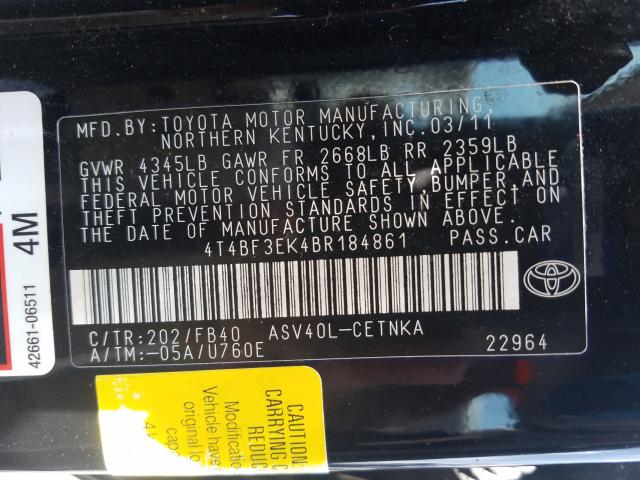 Photo 9 VIN: 4T4BF3EK4BR184861 - TOYOTA CAMRY BASE 