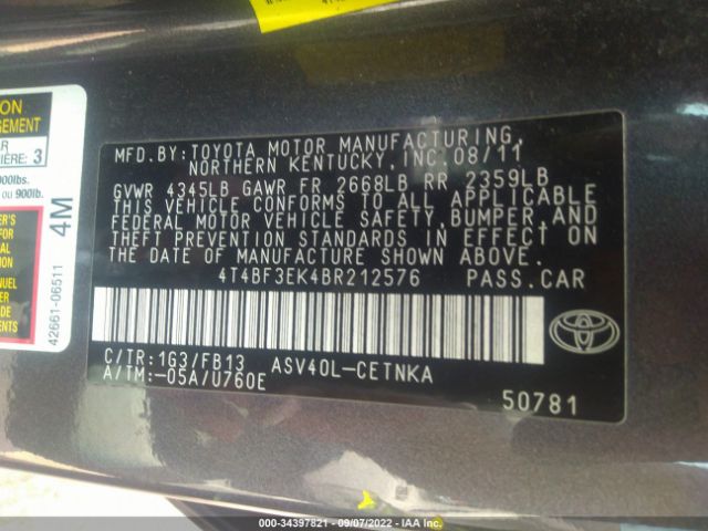 Photo 8 VIN: 4T4BF3EK4BR212576 - TOYOTA CAMRY 