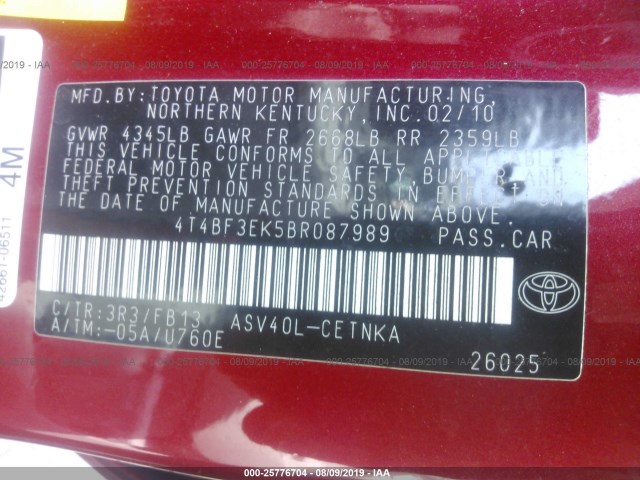 Photo 8 VIN: 4T4BF3EK5BR087989 - TOYOTA CAMRY 