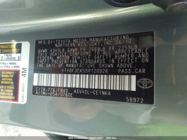 Photo 8 VIN: 4T4BF3EK5BR120926 - TOYOTA CAMRY 