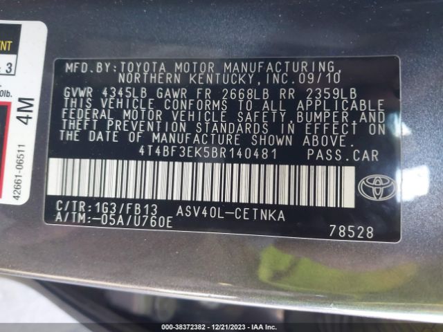 Photo 8 VIN: 4T4BF3EK5BR140481 - TOYOTA CAMRY 